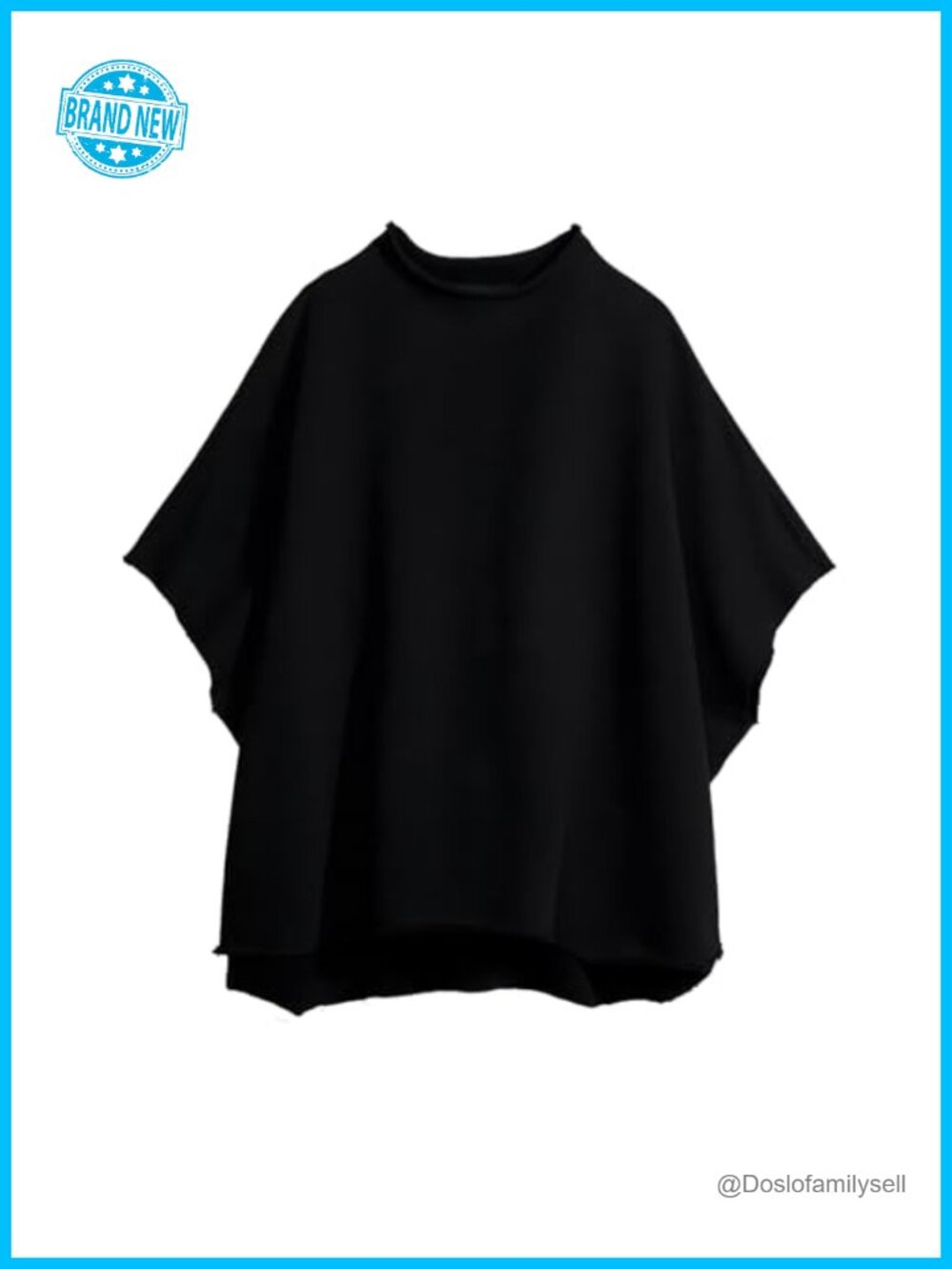 Oversized Funnel Neck Pullover Sweatshirt 3/4 Batwing Sleeve Capelet